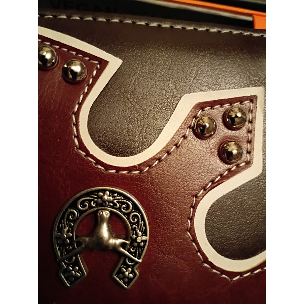 Ridge Mountain Cowboy Longhorn Bi-fold Black & Brown Studded Wallet NWOT In Box - Picture 3 of 11